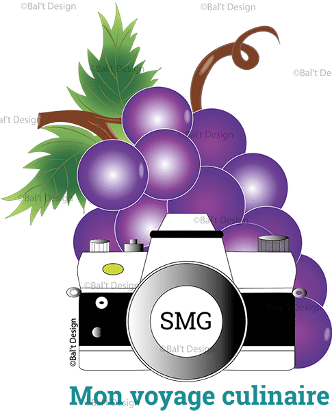Logo Mon voyage Culinaire représentant un appareil photo et une grappe de raisin