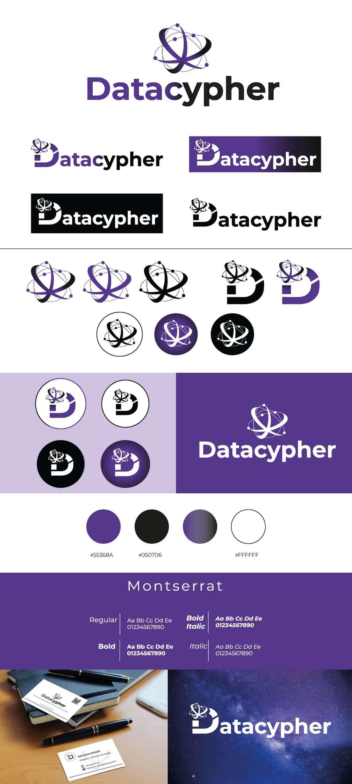 Planche de marque de Sol'Ange Coaching. On y retrouve le logo principal, ses déclinaisons, la typographie, la palette de couleurs et des mises en situation du l'identité visuelle.
