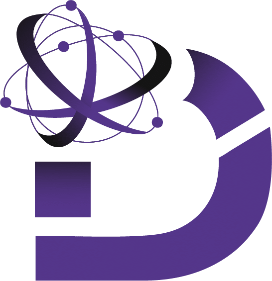 Logo Datacypher 
Lettre D stylisée, dégradée violet et atome