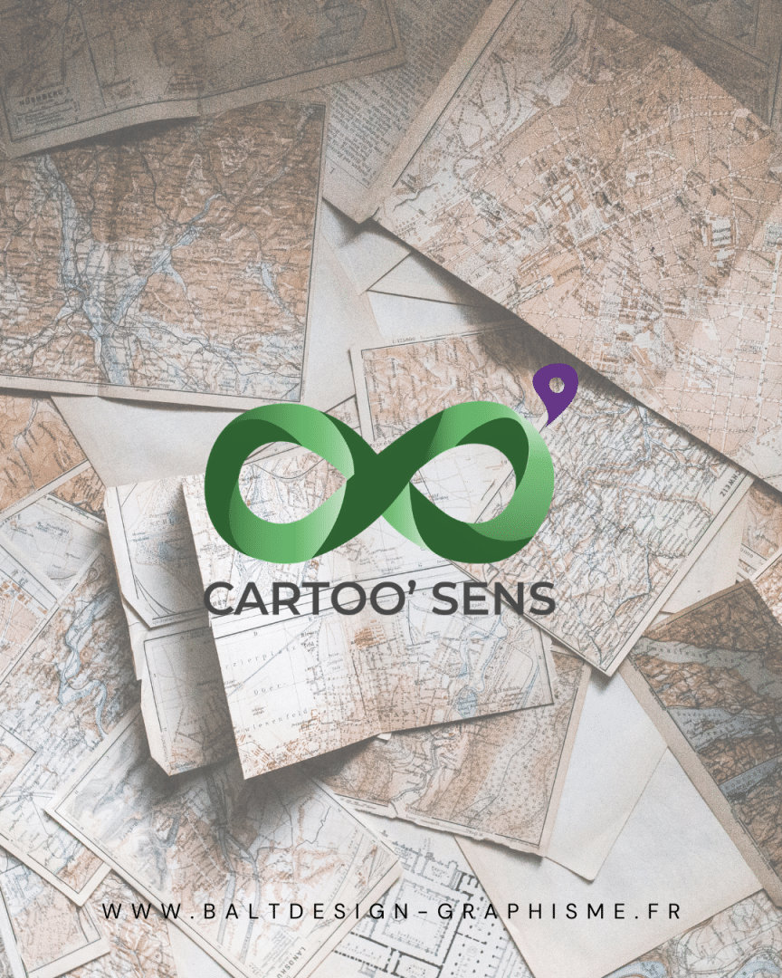 Mise en situation logo Cartoo'sens - logo vert sur fond de carte routière