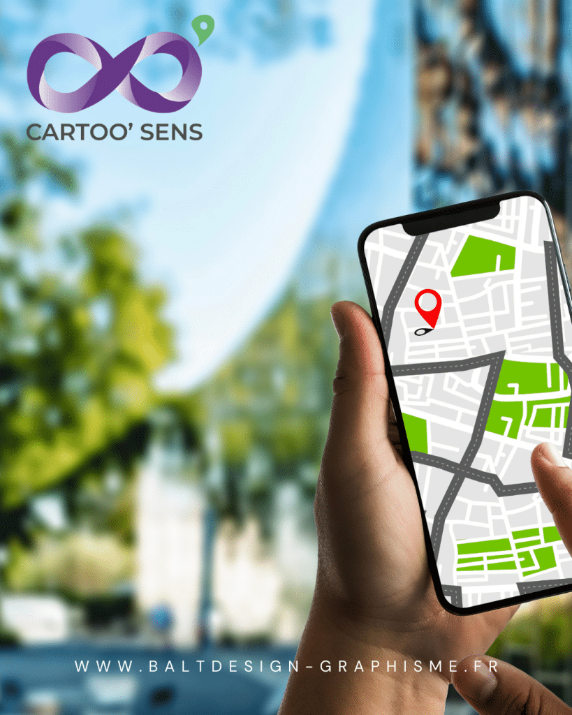 Mise en situation logo Cartoo'sens - logo violet pour illustrer GPS