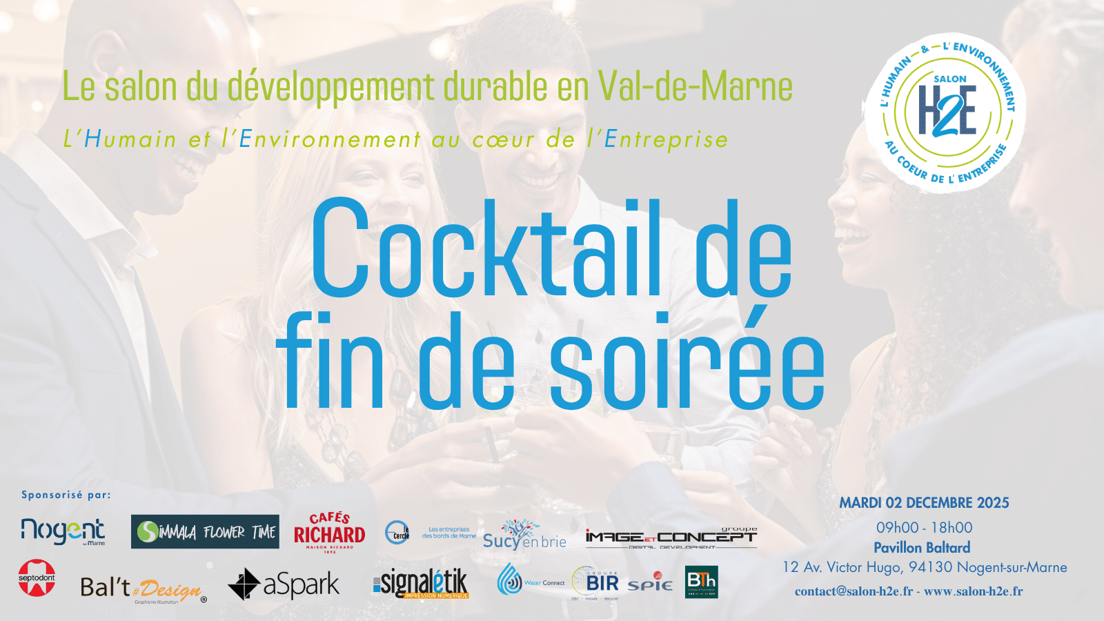 Bandeau pour illustrer les différents événement de la journée. Ici le cocktail de fin de soirée. Apparition de tous les sponsors.