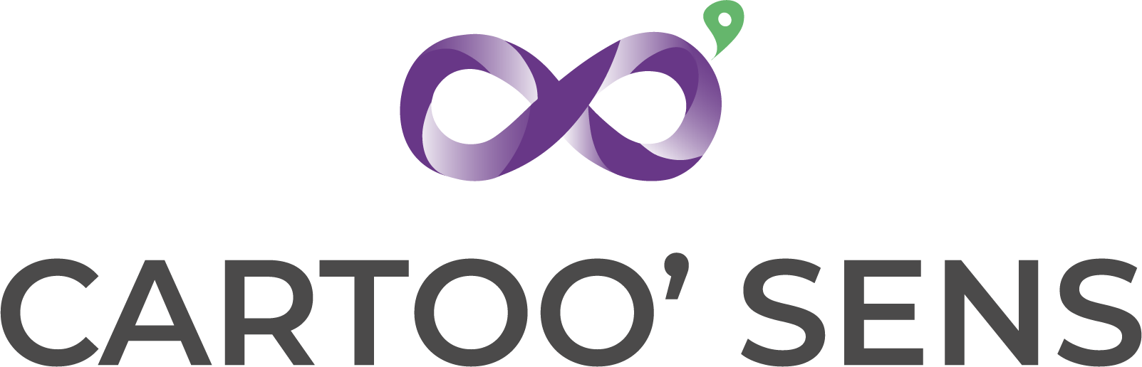 Symbole de l'univers en horizontal couleur violet et puce de géolocalisation verte