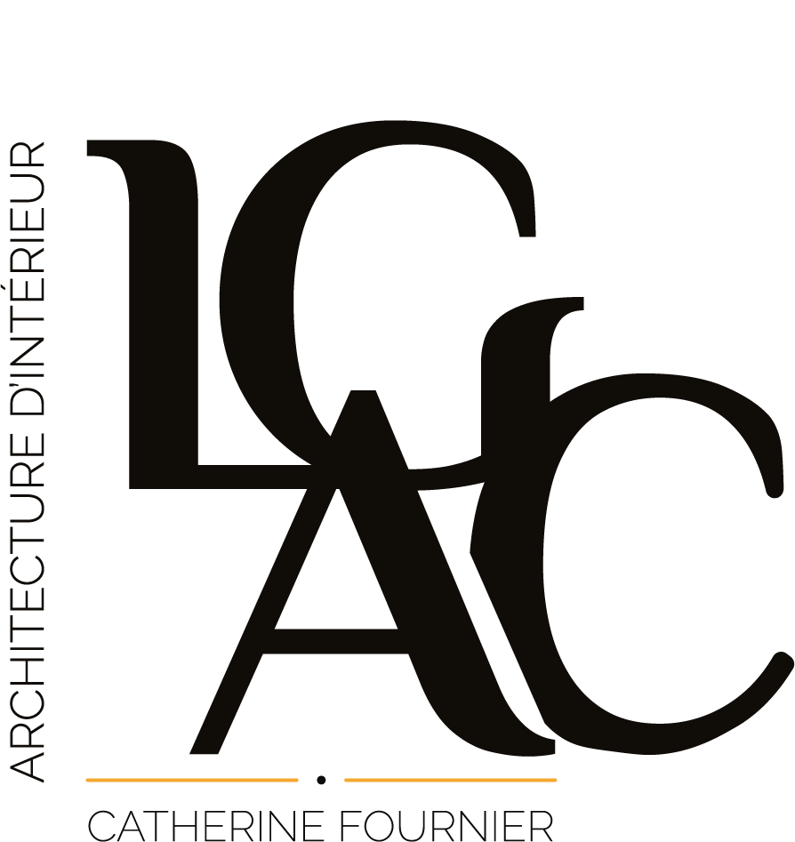 Lettres LGAC mêlées
Trait fin orange avec un point noir au centre