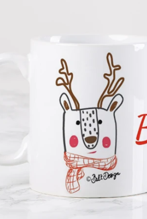 Mug blanc illustré d'un joli Rennes de Noël illustration Bal't Design